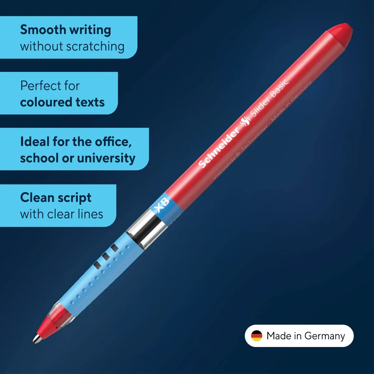 Schneider Slider Basic XB Ballpoint Pen, 1.4 mm, Red Ink, Box of 10 Pens | Smooth Viscoglide Ink Flow - view 2