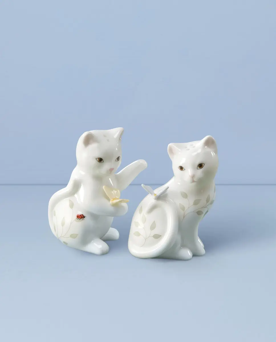 Lenox Butterfly Meadow Figural Kitten Salt and Pepper Set - 3.25" Porcelain Gift Boxed - view 2