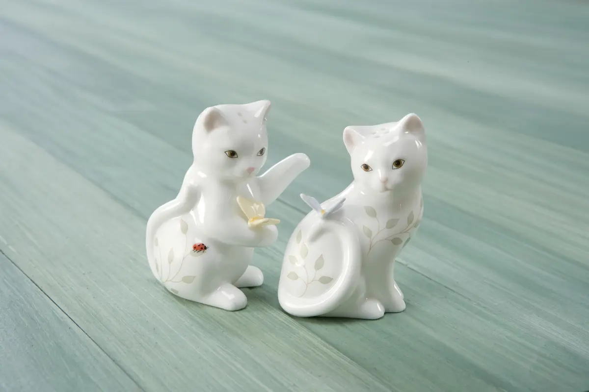 Lenox Butterfly Meadow Figural Kitten Salt and Pepper Set - 3.25" Porcelain Gift Boxed - view 3