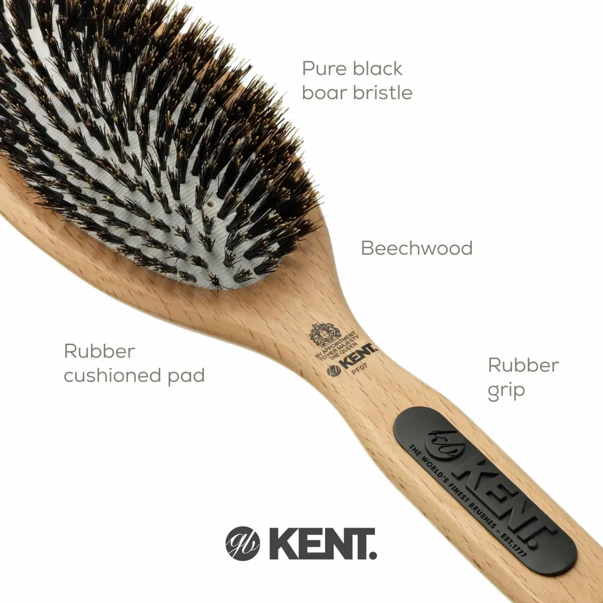 Kent PF07 Boar Bristle & Nylon Mix Cushion Brush 22.86 cm (9 in) | Detangles & Smooths Hair - view 6