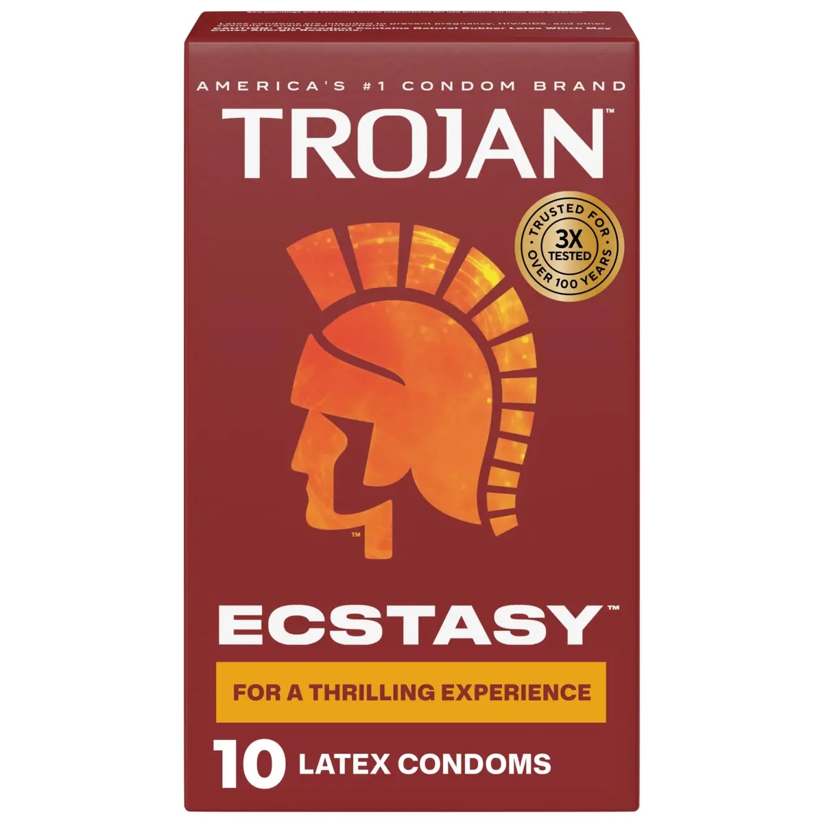 TROJAN Ultra Ribbed Ecstasy Lubricated Condoms, 10 Count Pack | Enhanced Sensation & Trusted Protection - main product image