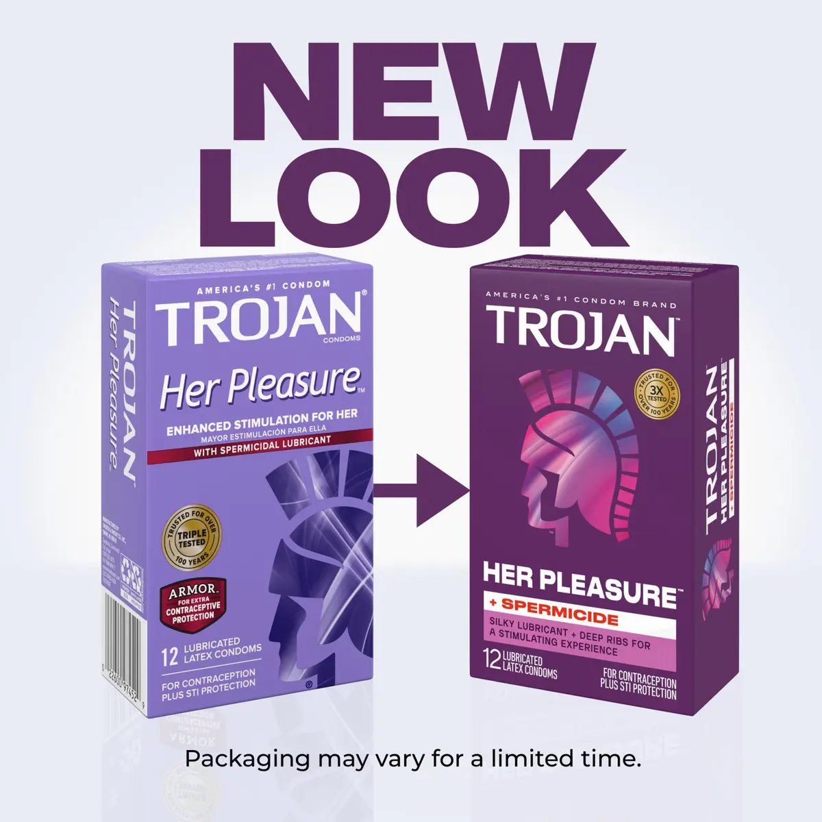 Trojan Her Pleasure Plus Spermicide Latex Lubricated Condoms, 12 Count | Ribbed & Contoured for Extra Sensation - view 2