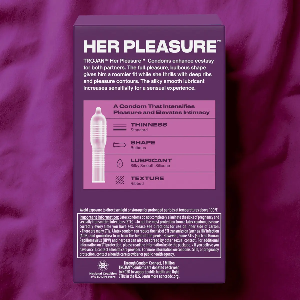 Trojan Her Pleasure Sensations Lubricated Condoms | Ribbed & Contoured for Extra Stimulation (12 Count) - view 9