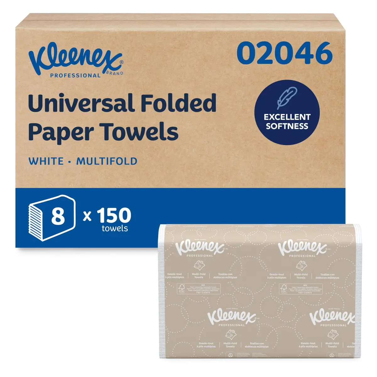 Kleenex Professional Multifold Paper Towels 8 x 150 Sheets | Soft, Absorbent, Eco-Friendly Office Towels - main product image
