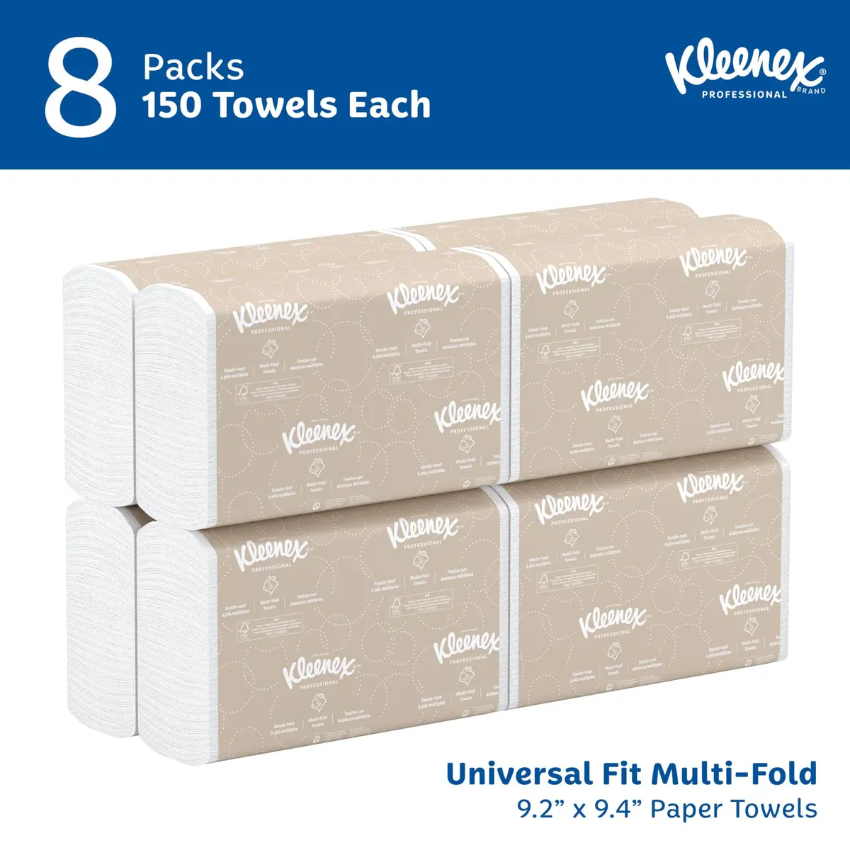 Kleenex Professional Multifold Paper Towels 8 x 150 Sheets | Soft, Absorbent, Eco-Friendly Office Towels - view 2