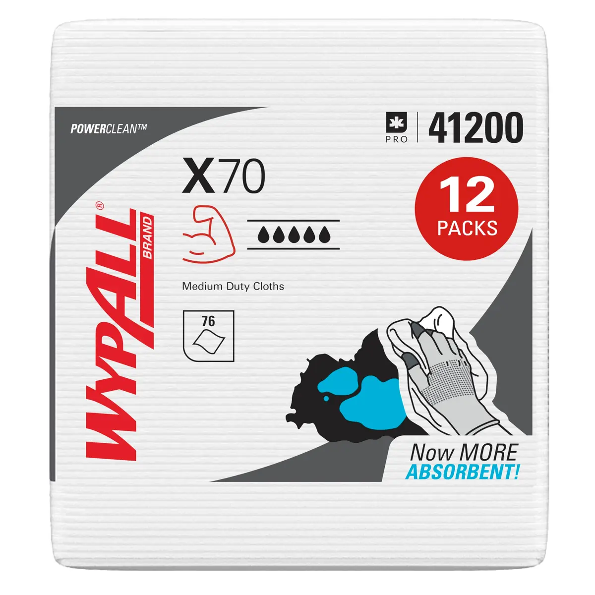 WypAll PowerClean X70 Medium Duty Cloths, 12 Packs x 76 Towels | Absorbent Industrial Wipes for Heavy-Duty Cleaning - main product image