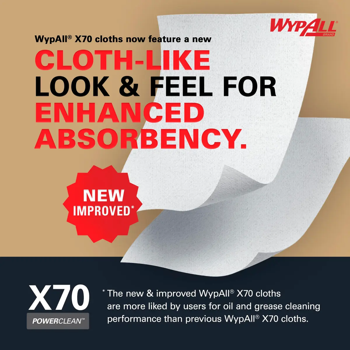 WypAll PowerClean X70 Medium Duty Cloths, 12 Packs x 76 Towels | Absorbent Industrial Wipes for Heavy-Duty Cleaning - view 7