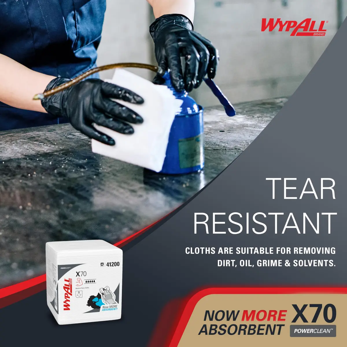 WypAll PowerClean X70 Medium Duty Cloths, 12 Packs x 76 Towels | Absorbent Industrial Wipes for Heavy-Duty Cleaning - view 8