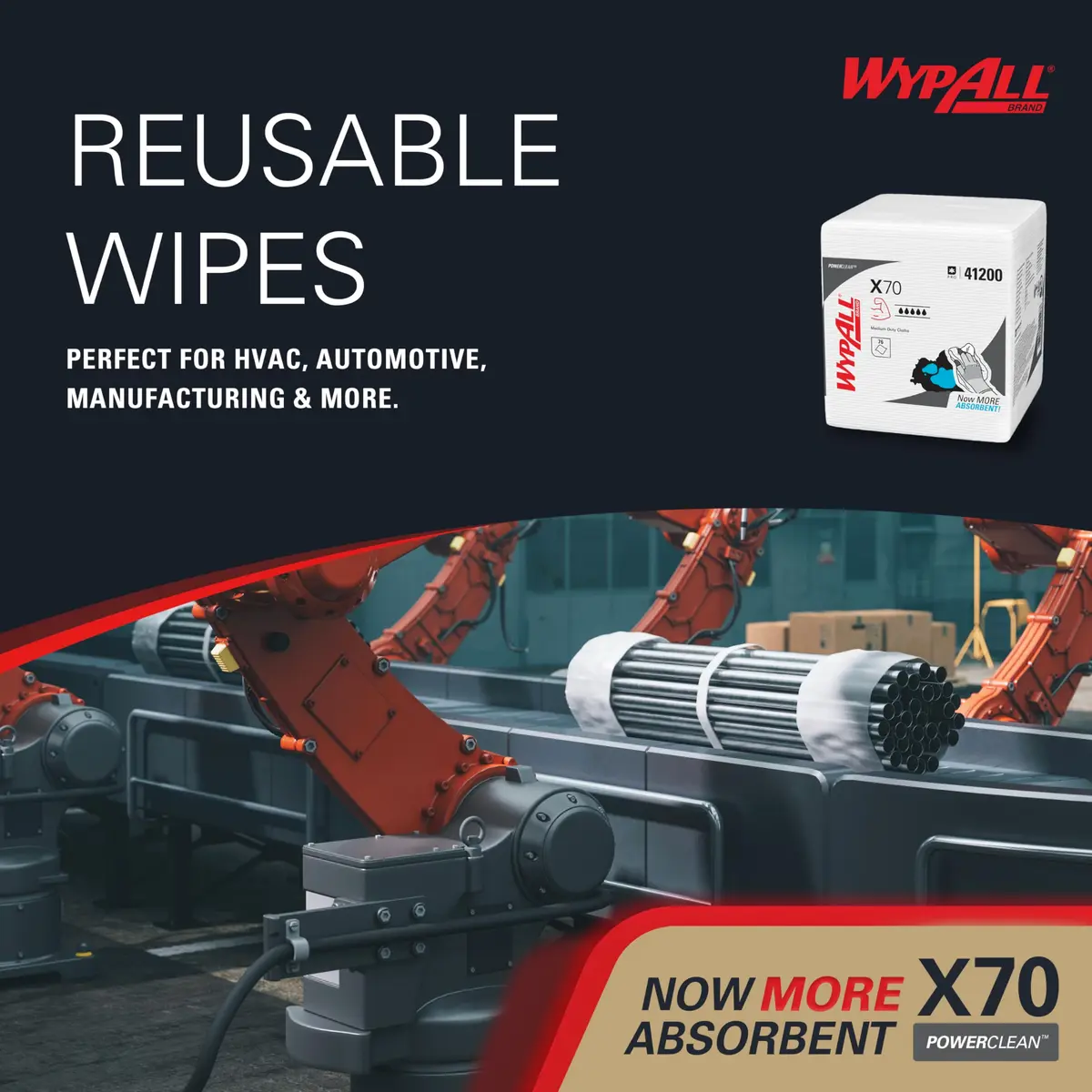 WypAll PowerClean X70 Medium Duty Cloths, 12 Packs x 76 Towels | Absorbent Industrial Wipes for Heavy-Duty Cleaning - view 9