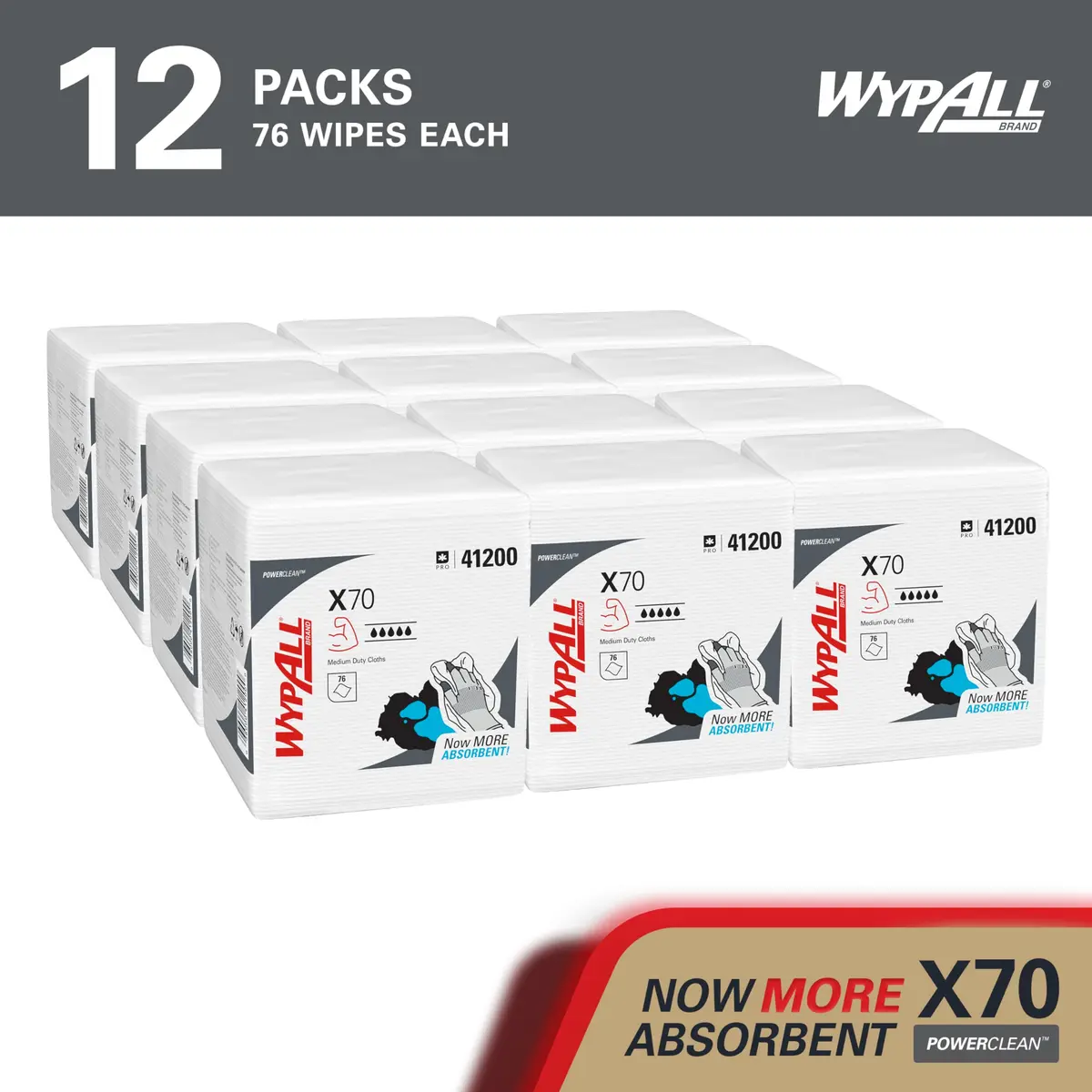 WypAll PowerClean X70 Medium Duty Cloths, 12 Packs x 76 Towels | Absorbent Industrial Wipes for Heavy-Duty Cleaning - view 3