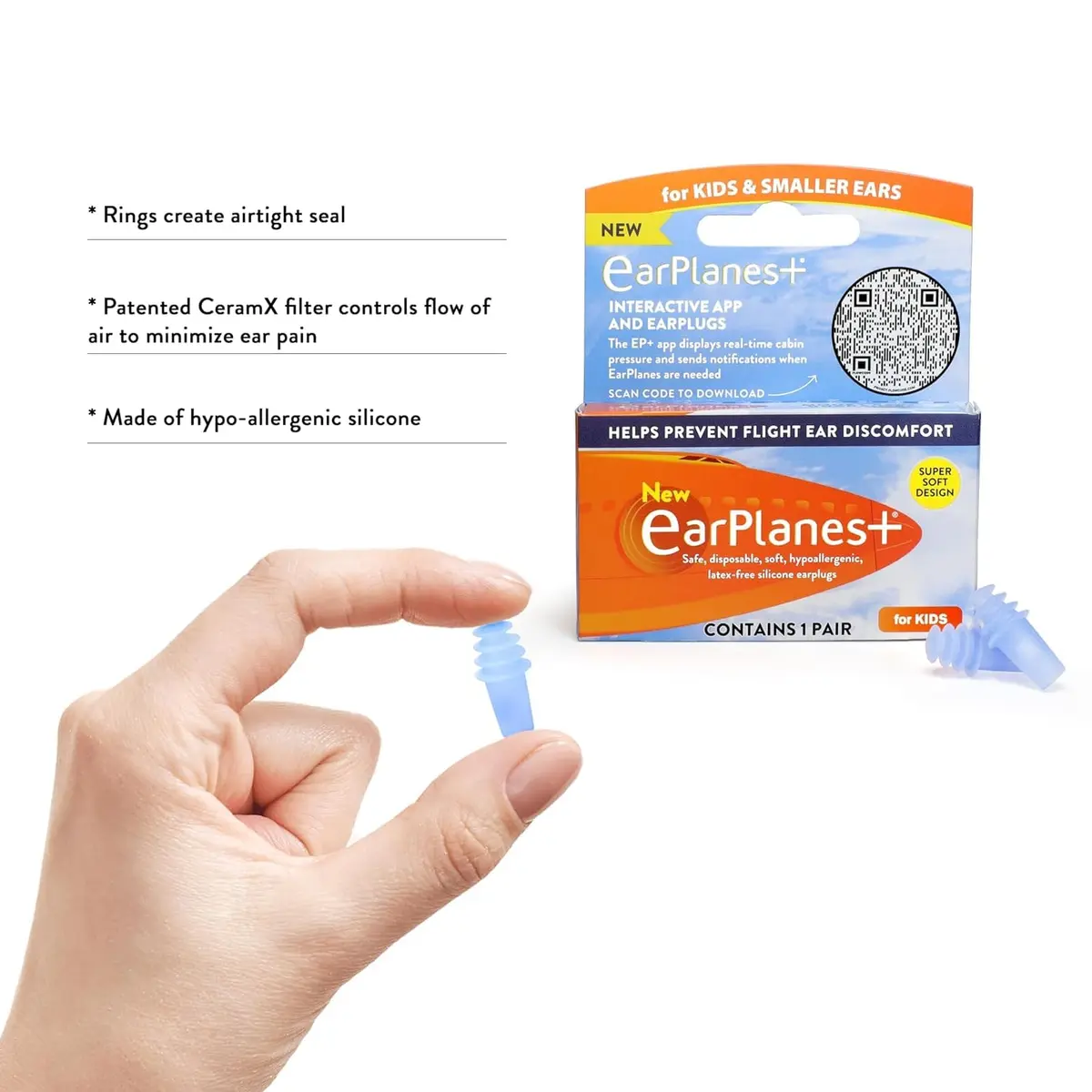 Earplanes Children's Size Earplugs (2 Pair, Orange) | Noise Protection for Flights - view 2