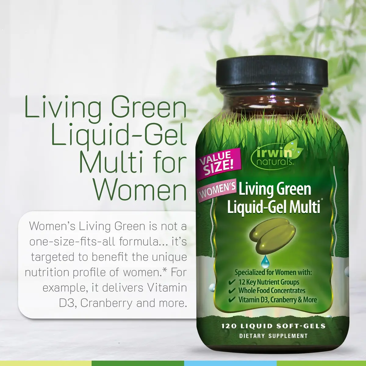 Irwin Naturals Women’s Living Green Liquid-Gel Multivitamins | 120 Softgels for Women’s Vitality & Energy - view 5