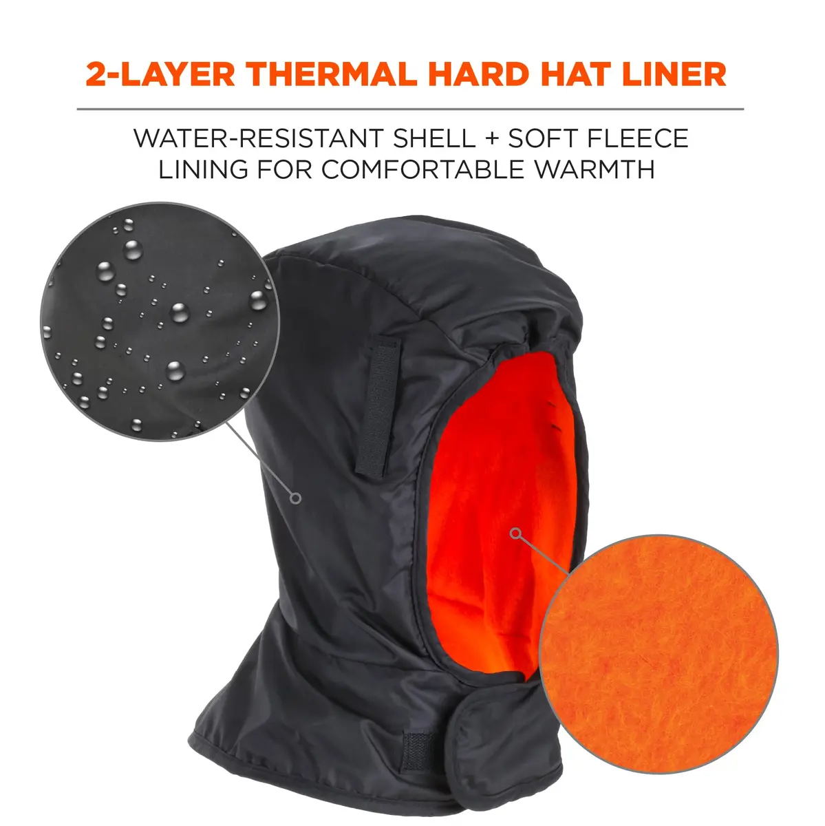 Ergodyne Shoulder Length Hard Hat Liner Black | Water-Resistant, Fleece, One Size US - view 2