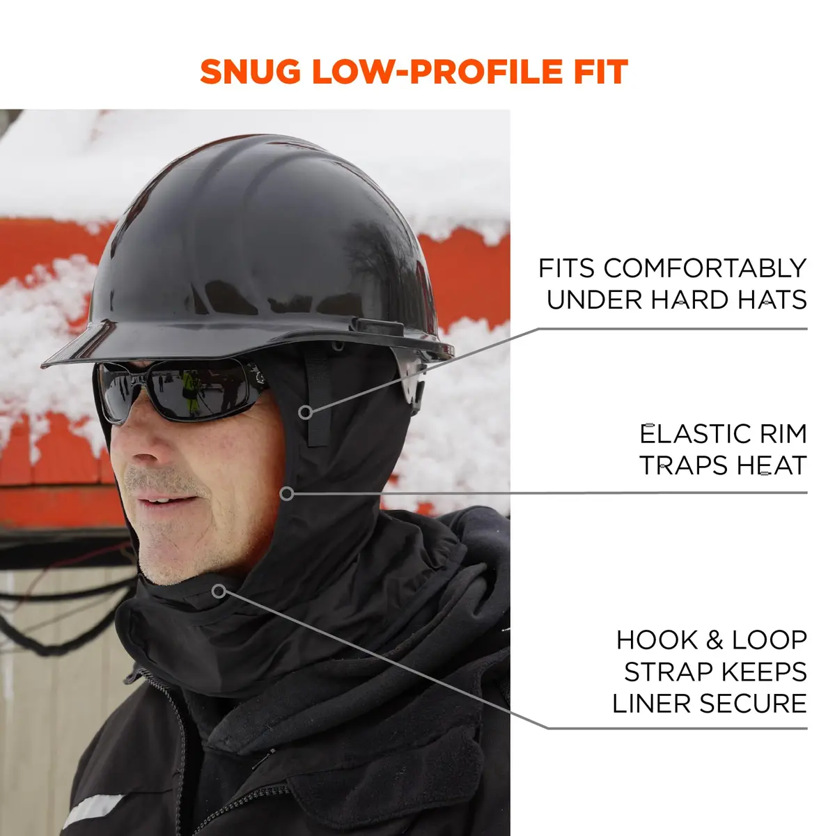 Ergodyne Shoulder Length Hard Hat Liner Black | Water-Resistant, Fleece, One Size US - view 3