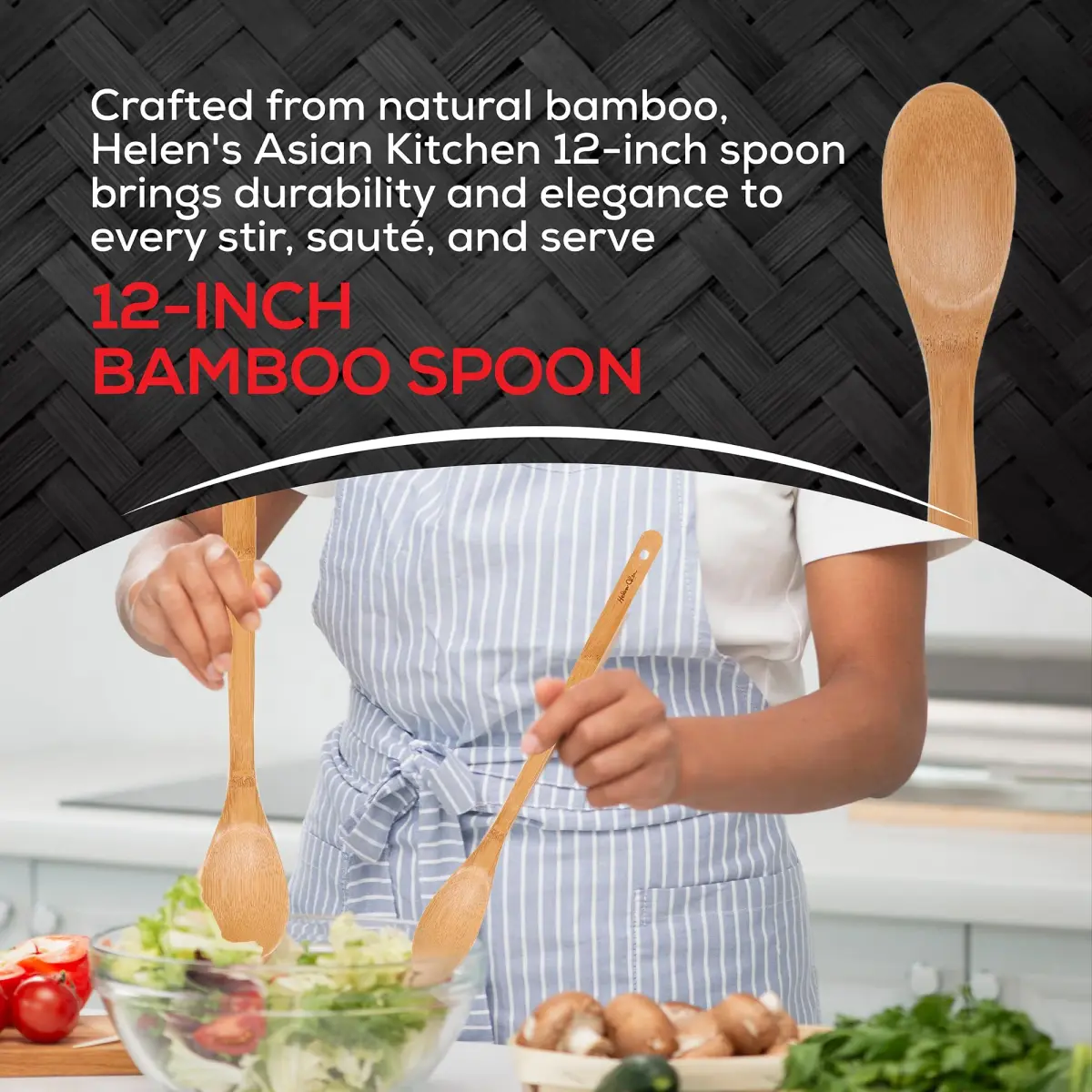 Helen's Asian Kitchen Bamboo Cooking Spoon 30cm (12 Inch) | Stir, Mix, Serve - view 2