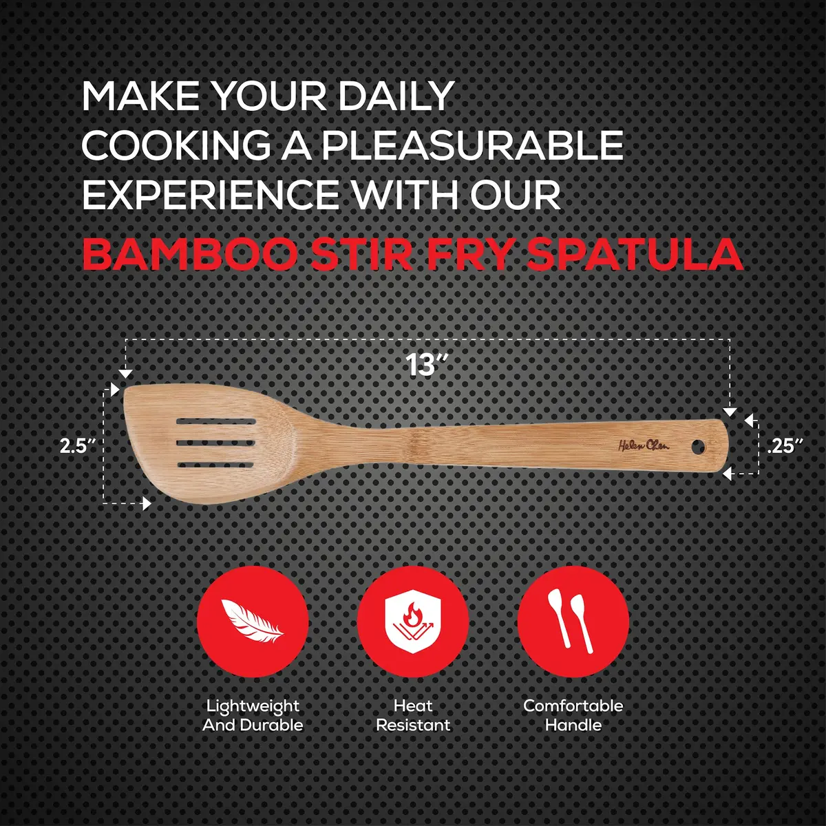 Helen's Asian Kitchen Slotted Spatula, Natural Bamboo, 13-Inch | Ergonomic, Sustainable & Safe for Nonstick - view 2