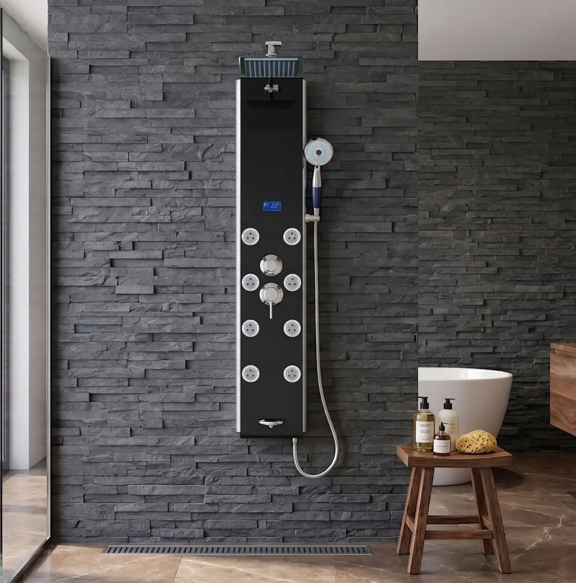Blue Ocean 52" Aluminum Shower Panel Tower System with Rainfall Head & 8 Jets | Smart LED Temp Display - view 6