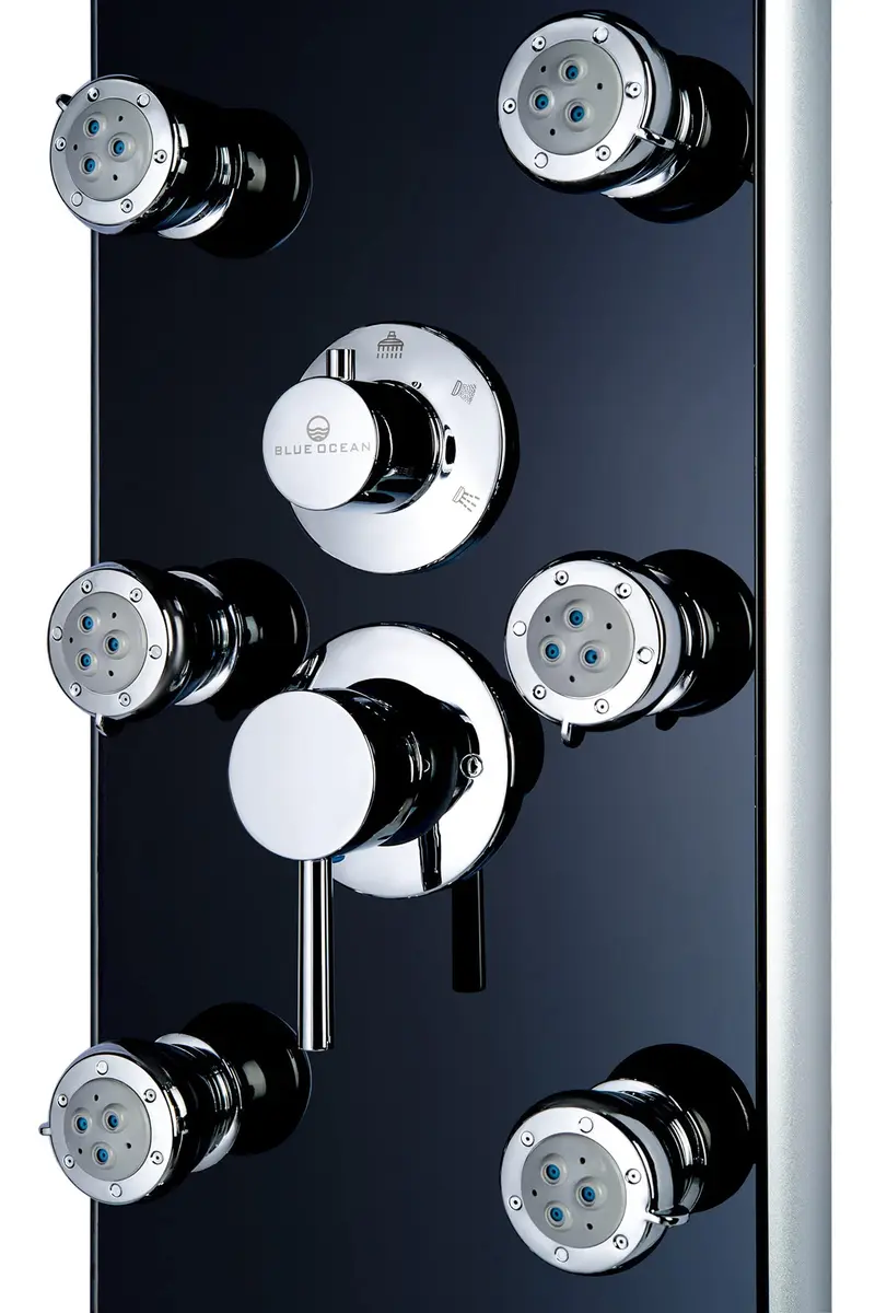 Blue Ocean 52" Aluminum Shower Panel Tower System with Rainfall Head & 8 Jets | Smart LED Temp Display - view 3