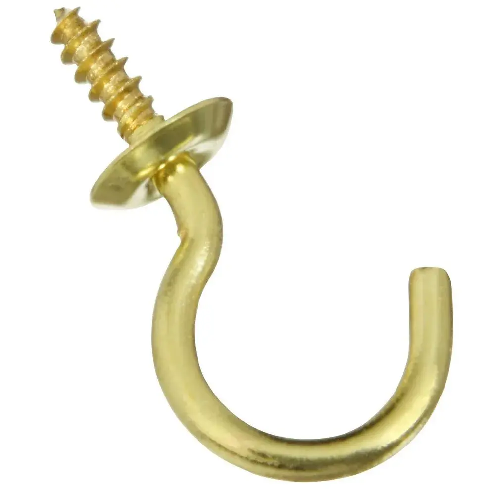 National Hardware 7/8" Solid Brass Cup Hooks, 5-Pack | 2.27 kg (5 lb) Load Capacity - main product image