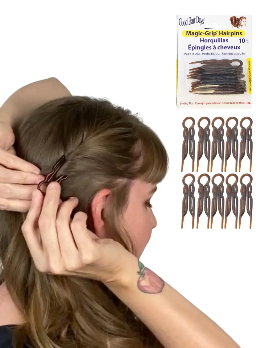 Good Hair Days Magic-Grip Hairpins, Tortoise Shell Brown, Set of 10 | Strong Hold for Thick Hair - main product image