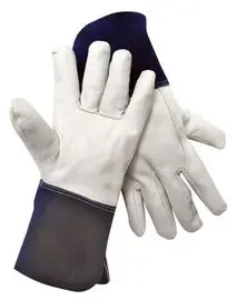Radnor Medium 12 14" White and Blue MIGTIG Welders Gloves | Premium Grain Goatskin, 4" Gauntlet, Unlined, Reusable - view 2