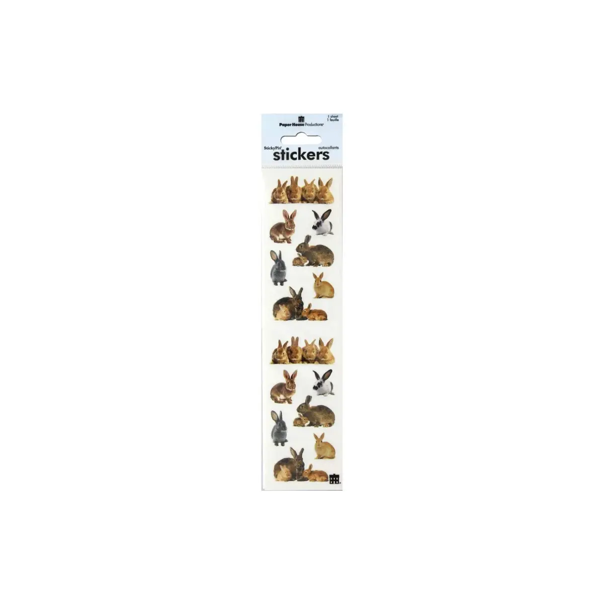 Paper House Productions ST-2221E Photo Real Stickypix Stickers, Bunnies, 2-Inch by 4-Inch Modules | Cartoon Animal Theme - main product image