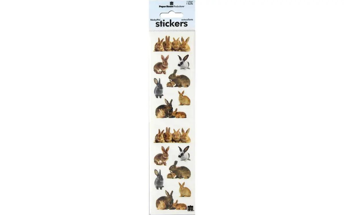 Paper House Productions ST-2221E Photo Real Stickypix Stickers, Bunnies, 2-Inch by 4-Inch Modules | Cartoon Animal Theme - main product image