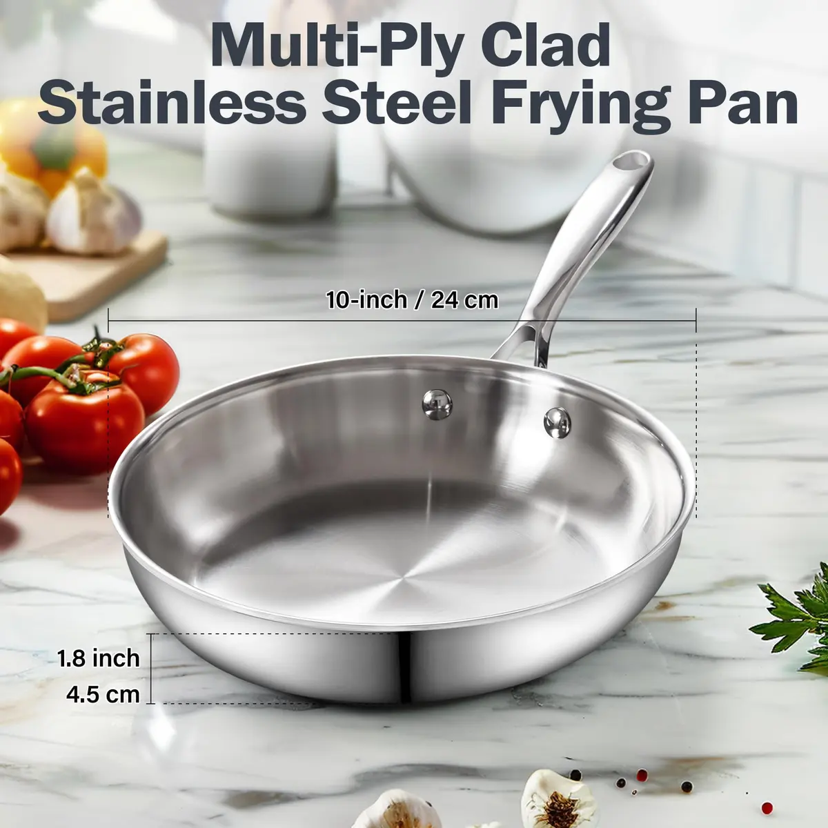 Cooks Standard Multi-Ply Clad Stainless Steel 10" Frying Pan, Heavy-Duty | Even Heat & Durable - view 2