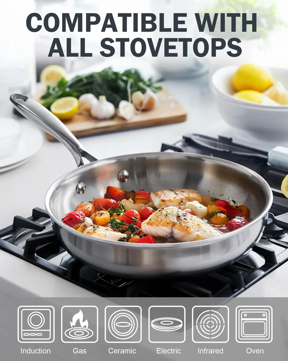 Cooks Standard Multi-Ply Clad Stainless Steel 10" Frying Pan, Heavy-Duty | Even Heat & Durable - view 3