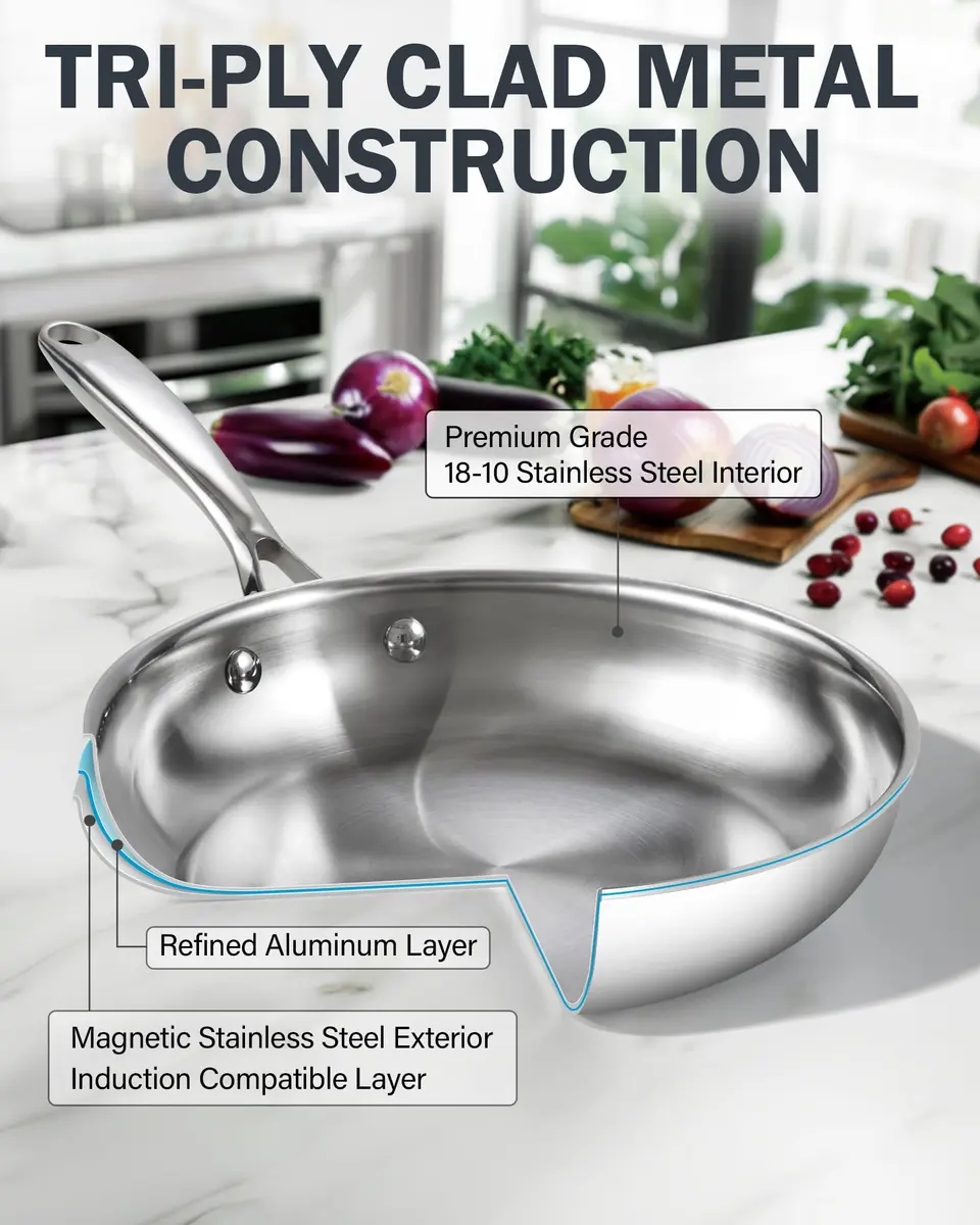 Cooks Standard Multi-Ply Clad Stainless Steel 10" Frying Pan, Heavy-Duty | Even Heat & Durable - view 4