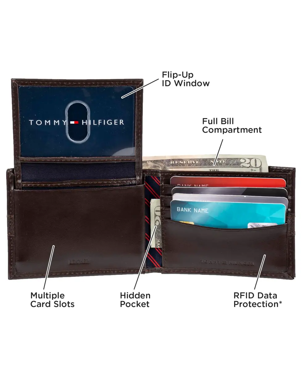 Tommy Hilfiger Men's Leather Bifold Wallet with Removable ID Window | 6 Card Slots, Light Tan - view 4