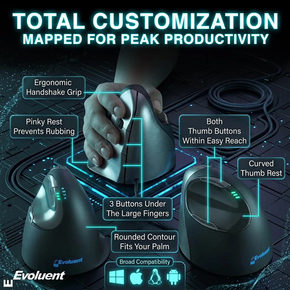 Evoluent Vertical Mouse VM4R Wired Ergonomic Mouse for Right Hand 10.7 cm (4.2 in) | Original Vertical Mouse Design - view 2