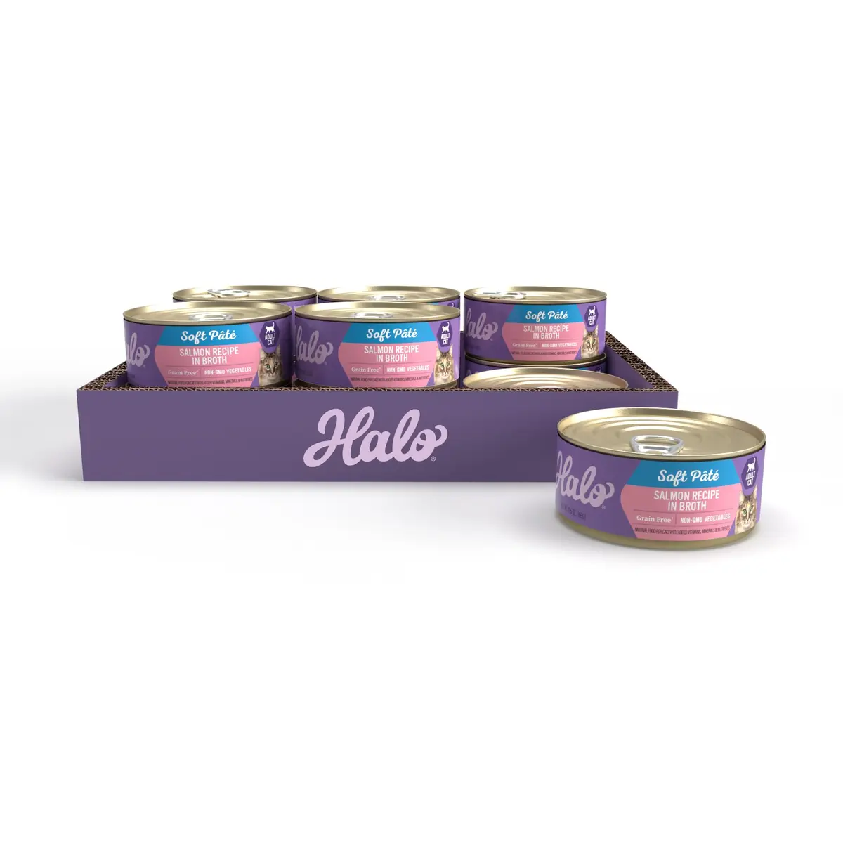 Halo Soft Pate Wet Cat Food, Salmon in Broth, 5.5 oz Can, 12-Pack | Grain-Free, Complete Nutrition for Adult Cats - main product image