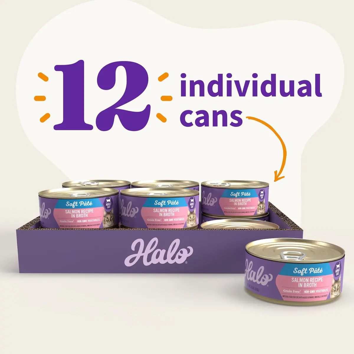 Halo Soft Pate Wet Cat Food, Salmon in Broth, 5.5 oz Can, 12-Pack | Grain-Free, Complete Nutrition for Adult Cats - view 7