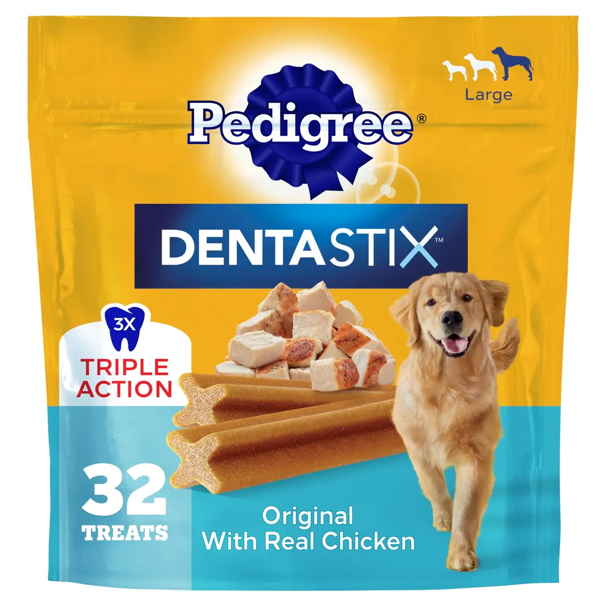 Pedigree Dentastix Large Breed Dental Dog Treats, Original, 32 Count | Chewy X-Shape Design for Plaque Removal - main product image