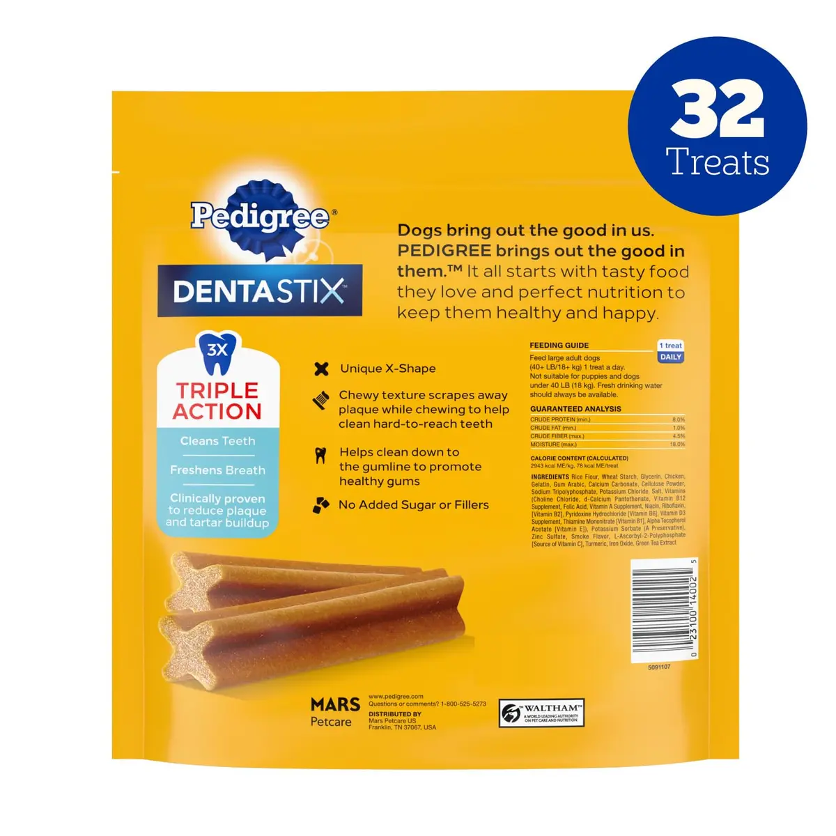 Pedigree Dentastix Large Breed Dental Dog Treats, Original, 32 Count | Chewy X-Shape Design for Plaque Removal - view 9