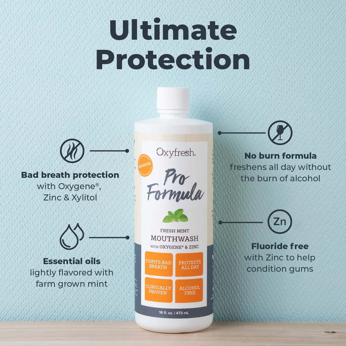 Oxyfresh Pro Formula Fresh Mint Mouthwash 16 Fl Oz | Zinc & Fluoride Free, Alcohol-Free, Gentle for Gums - view 2