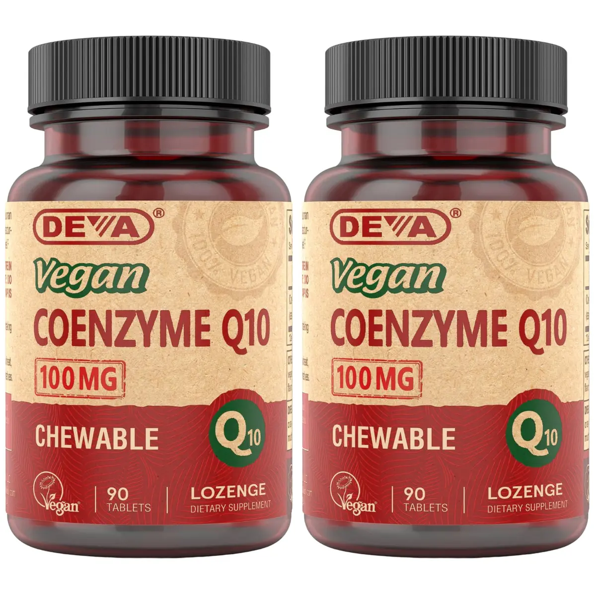 DEVA Vegan Vitamins Coenzyme Q10 100mg | Chewable, 90 Tablets, Pack of 2 for Heart & Energy Support - main product image