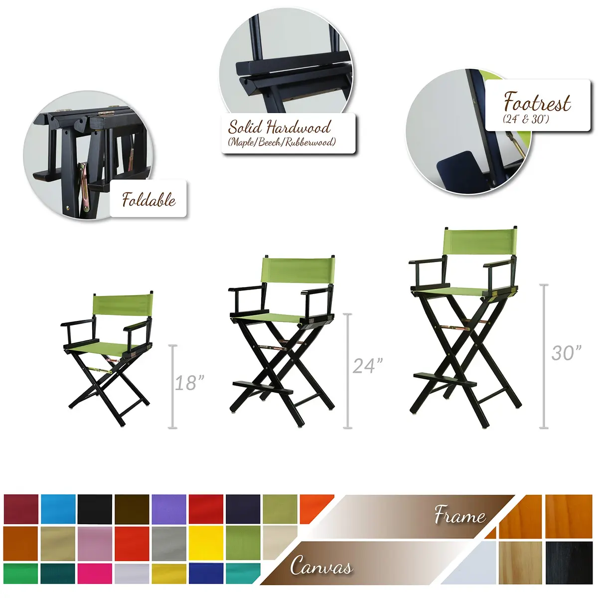 Casual Home 18" Director's Chair Natural Frame with Black Canvas | Classic Foldable Wooden Seat for Home & Events - view 6