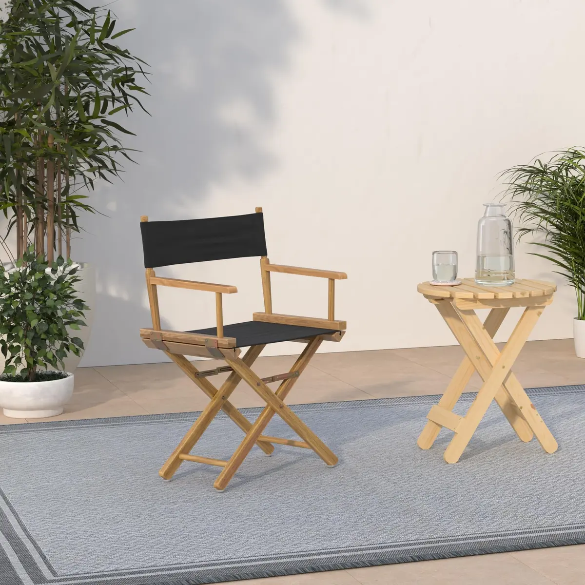 Casual Home 18" Director's Chair Natural Frame with Black Canvas | Classic Foldable Wooden Seat for Home & Events - view 2