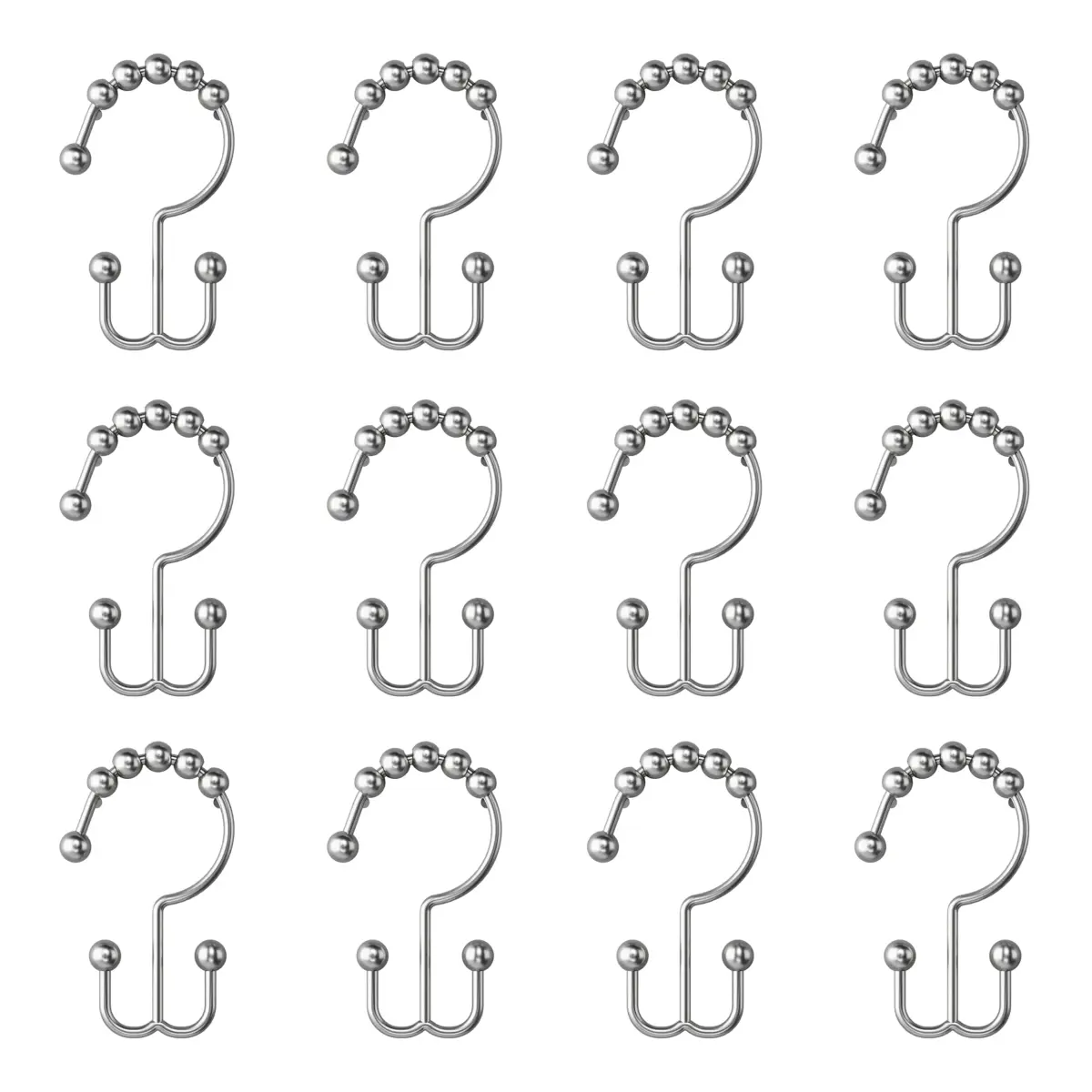 Zenna Home Rust-Resistant Double Roller Glide Shower Hooks Set of 12 | Easy Glide Bathroom Curtain Rings - view 6