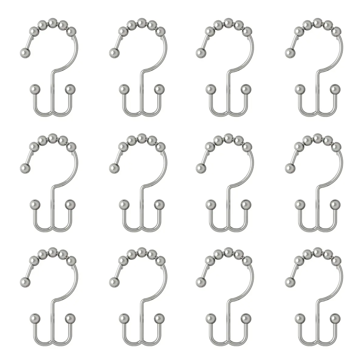 Zenna Home Double Roller Glide Shower Curtain Hooks, Chrome, Set of 12 | Rust-Resistant Metal Rings for Smooth Hanging - view 6