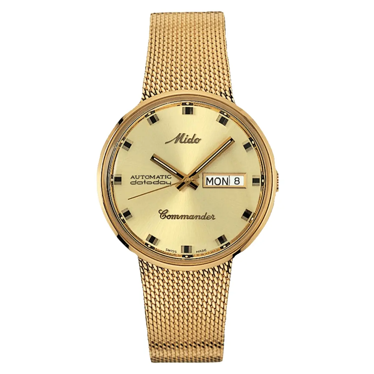 MIDO Commander 1959 Swiss Automatic Watch for Men - Yellow Dial - 37mm Case - Milanese Stainless Steel Bracelet with Gold Color PVD Coating - main product image
