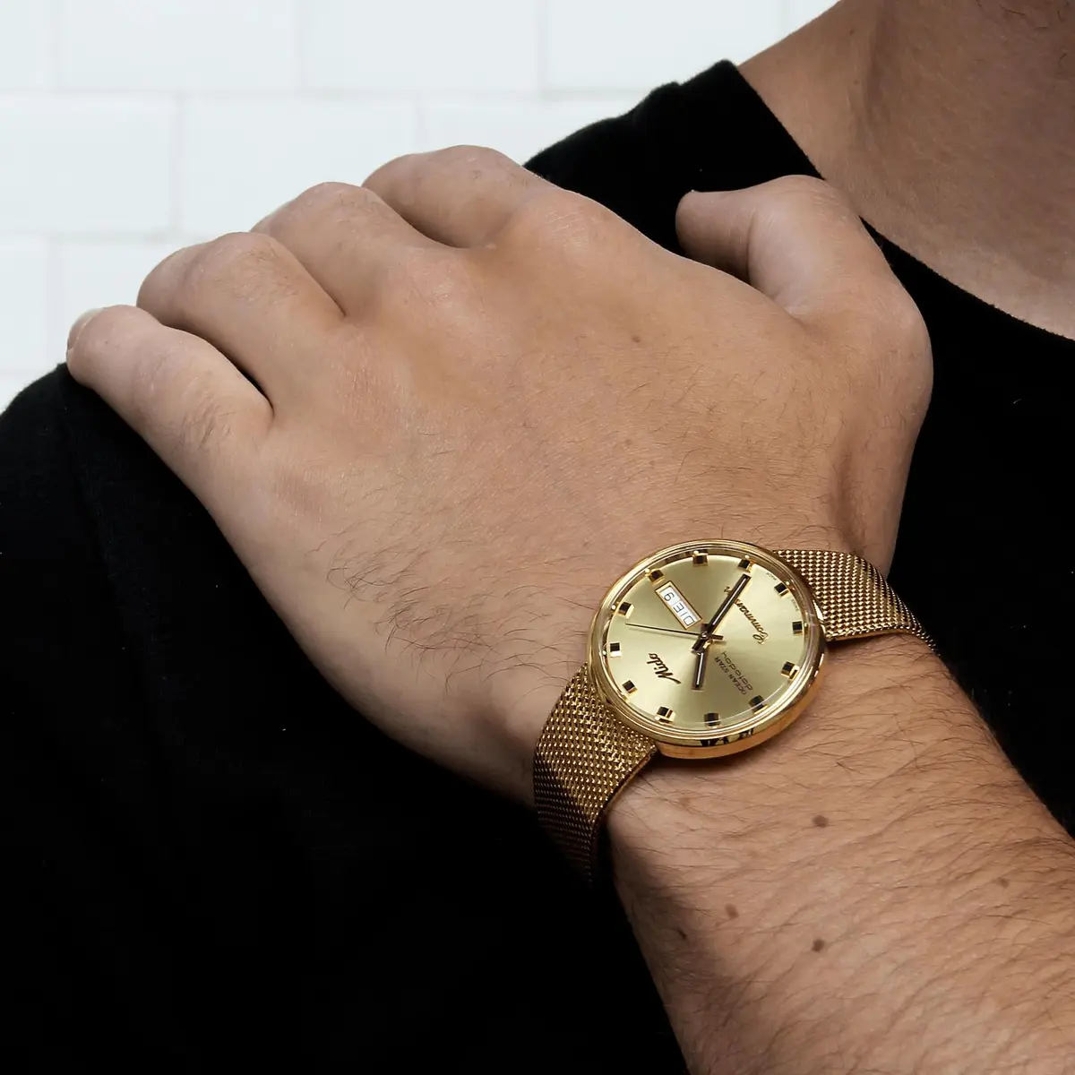 MIDO Commander 1959 Swiss Automatic Watch for Men - Yellow Dial - 37mm Case - Milanese Stainless Steel Bracelet with Gold Color PVD Coating - view 2