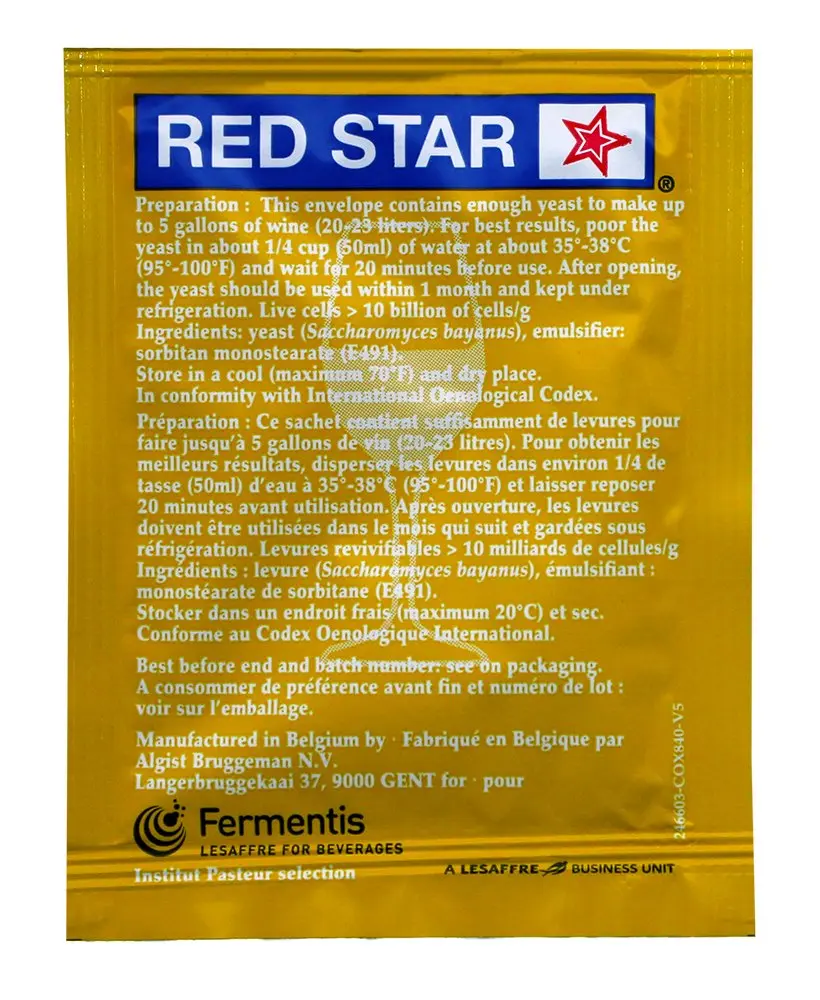 Red Star Premier Blanc Champagne Yeast Pack of 10 (50g total) | Strong Fermenter for White Wines & Juices - view 2