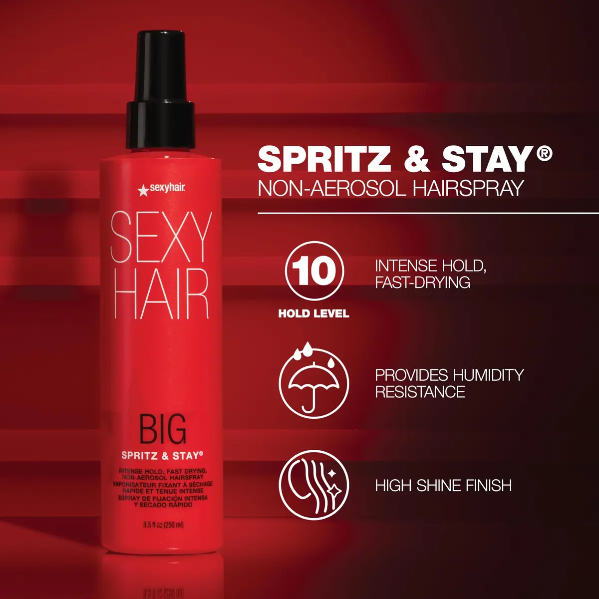 SexyHair Big Spritz & Stay Intense Hold Non-Aerosol Hairspray 250ml (8.5 Oz) | Humidity Resistant Up to 72 Hours - view 3