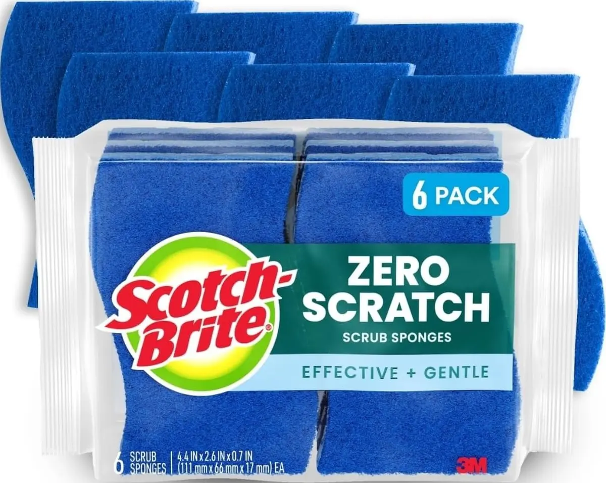 Scotch-Brite Zero Scratch Scrub Sponge 6 Pack | Cleans 3x Quicker, Non-Scratch - main product image