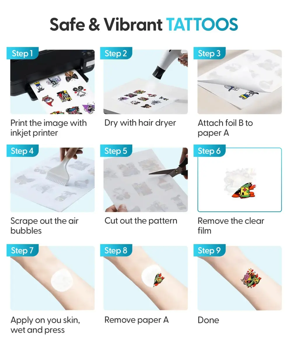 Silhouette America Temporary Tattoo Paper for Inkjet Printers | 1 Sheet, Clear, Skin Safe Adhesive - view 6