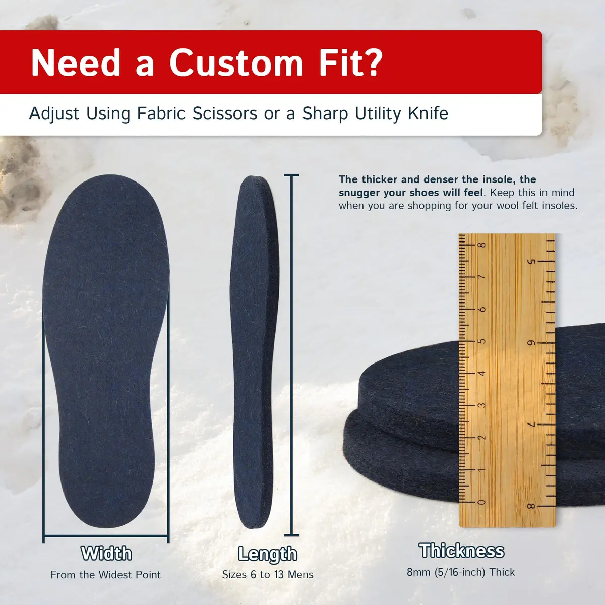 The Felt Store Wool Felt Insoles 8mm | Long-Lasting Shoe Inserts for Men & Women, Warm Wool Boot Insoles for Winter - view 6