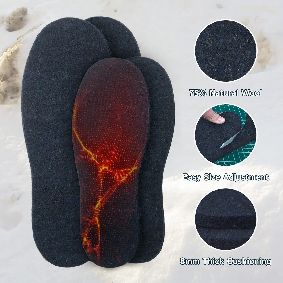 The Felt Store Wool Felt Insoles 8mm | Long-Lasting Shoe Inserts for Men & Women, Warm Wool Boot Insoles for Winter - view 2
